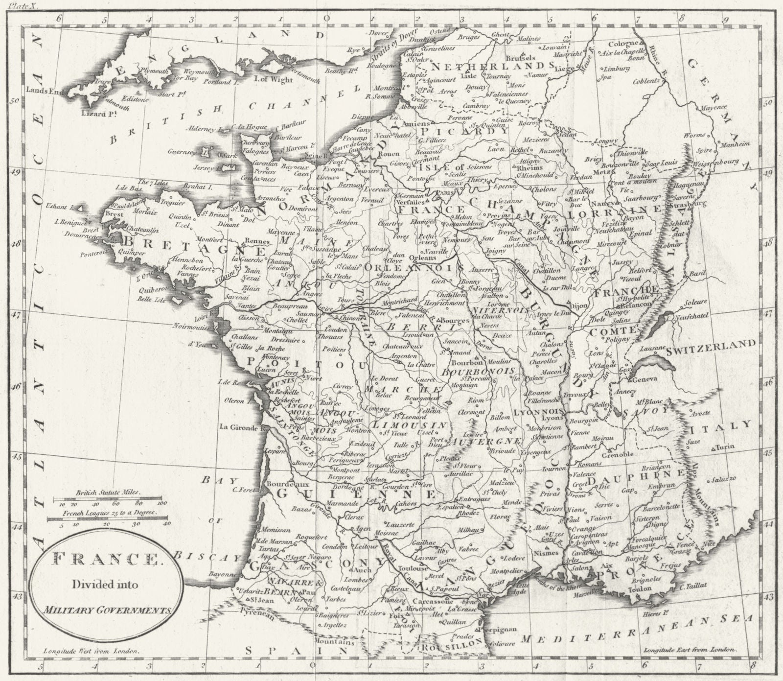 FRANCE. Military Governments. Guthrie 1801 old antique vintage map plan chart